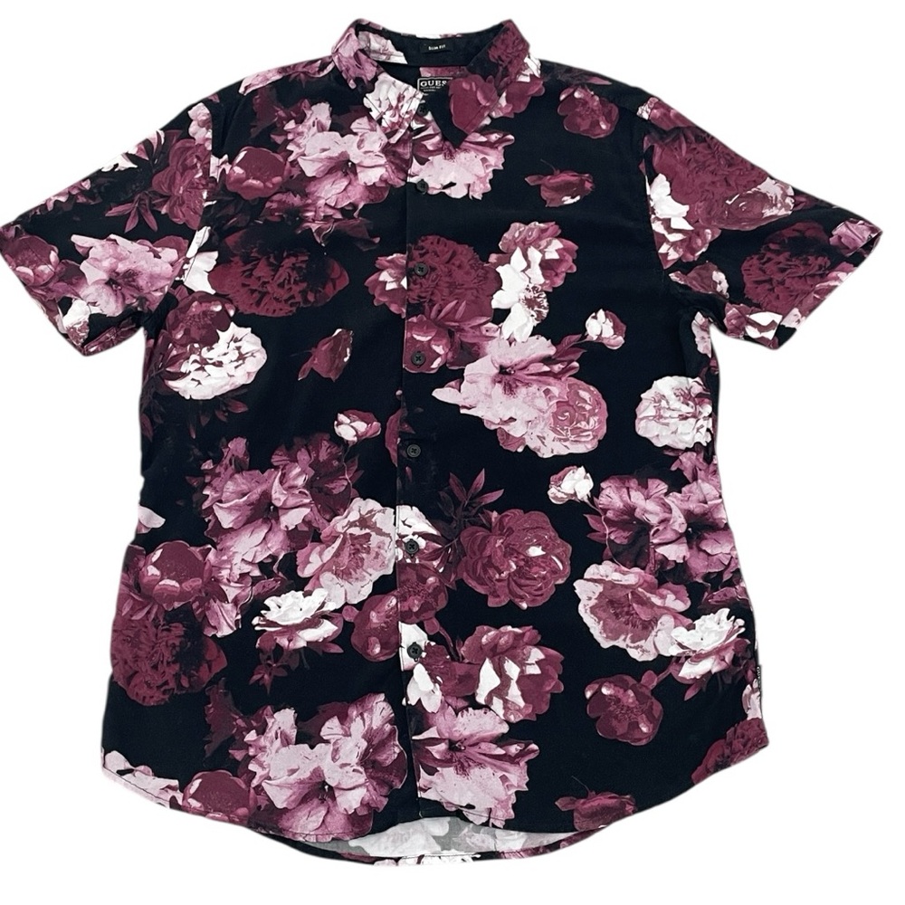 Floral Guess Button Down Polo Shirt (M)